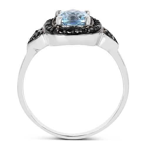 1.19 Carat Genuine Swiss Blue Topaz &amp; Black Diamond .925 Sterling Silver Ring by Bids.com