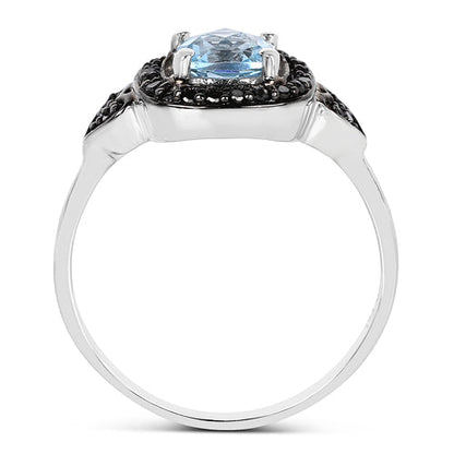 1.19 Carat Genuine Swiss Blue Topaz &amp; Black Diamond .925 Sterling Silver Ring by Bids.com