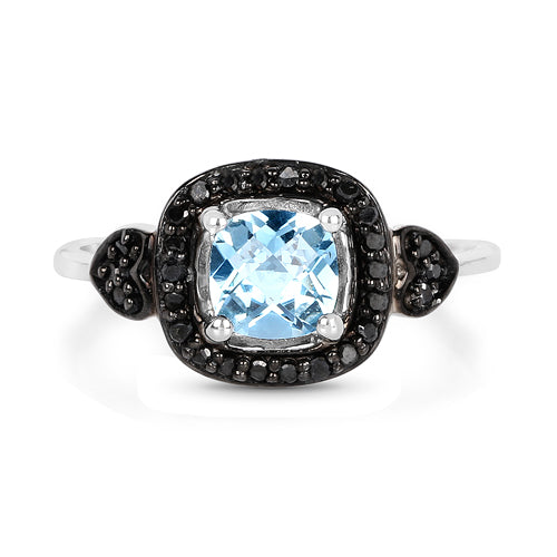 1.19 Carat Genuine Swiss Blue Topaz &amp; Black Diamond .925 Sterling Silver Ring by Bids.com