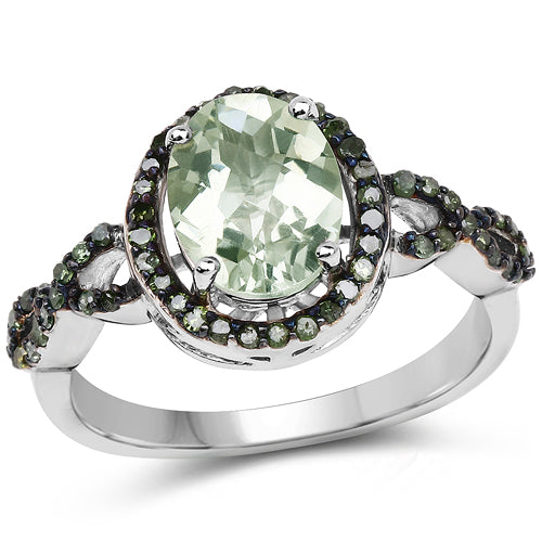 2.09 Carat Genuine Green Amethyst &amp; Green Diamond .925 Sterling Silver Ring by Bids.com