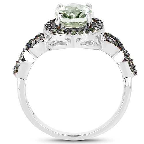 2.09 Carat Genuine Green Amethyst &amp; Green Diamond .925 Sterling Silver Ring by Bids.com