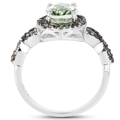 2.09 Carat Genuine Green Amethyst &amp; Green Diamond .925 Sterling Silver Ring by Bids.com