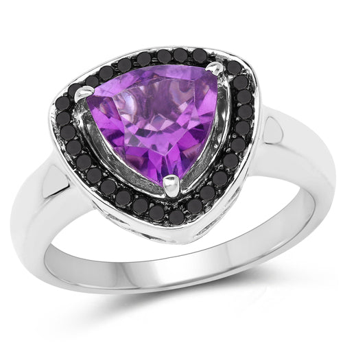 1.56 Carat Genuine Amethyst and Black Diamond .925 Sterling Silver Ring by Bids.com