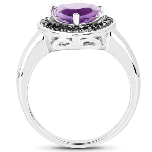 1.56 Carat Genuine Amethyst and Black Diamond .925 Sterling Silver Ring by Bids.com