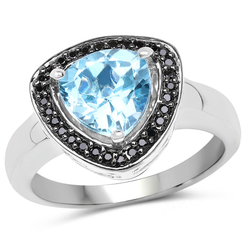 2.06 Carat Genuine Baby Swiss Blue Topaz and Black Diamond .925 Sterling Silver Ring by Bids.com
