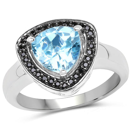 2.06 Carat Genuine Swiss Blue Topaz and Black Diamond .925 Sterling Silver Ring by Bids.com