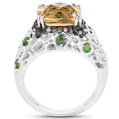 4.13 Carat Genuine Citrine, Chrome Diopside &amp; Champagne Diamond .925 Sterling Silver Ring by Bids.com