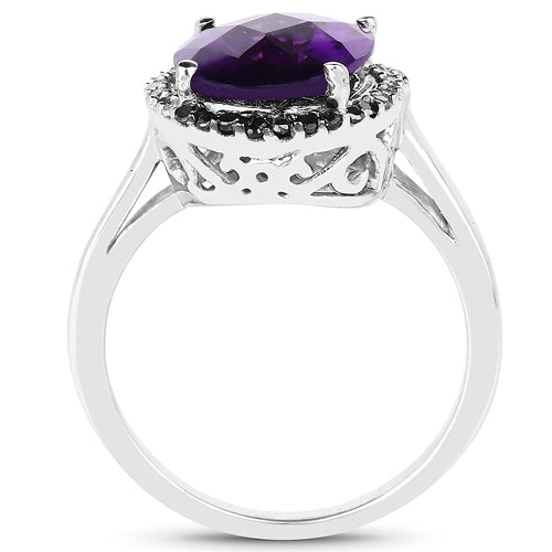 4.52 Carat Genuine Amethyst, Black Diamond &amp; White Diamond .925 Sterling Silver Ring by Bids.com