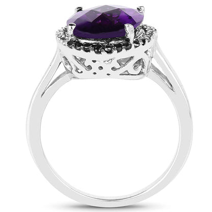 4.52 Carat Genuine Amethyst, Black Diamond &amp; White Diamond .925 Sterling Silver Ring by Bids.com