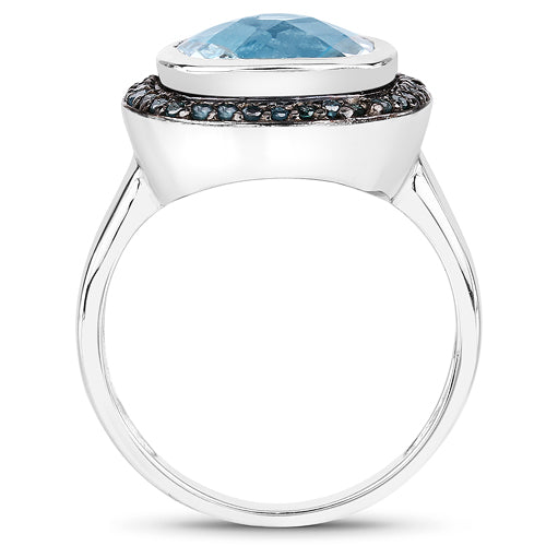 5.23 Carat Genuine Swiss Blue Topaz and Black Diamond .925 Sterling Silver Ring by Bids.com