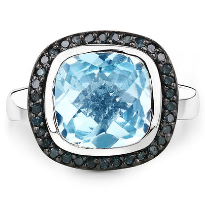 5.23 Carat Genuine Swiss Blue Topaz and Black Diamond .925 Sterling Silver Ring by Bids.com