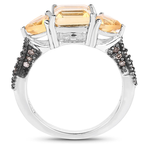 2.71 Carat Genuine Citrine and Champagne Diamond .925 Sterling Silver Ring by Bids.com