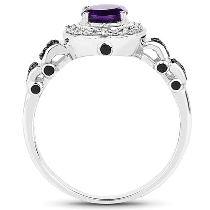 1.02 Carat Genuine Amethyst, Black Diamond &amp; White Diamond .925 Sterling Silver Ring by Bids.com