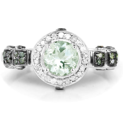 1.07 Carat Genuine Green Amethyst, Green Diamond and White Diamond .925 Sterling Silver Ring by Bids.com