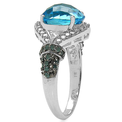 4.96 Carat Genuine Blue Topaz, Blue Diamond &amp; White Diamond .925 Sterling Silver Ring by Bids.com