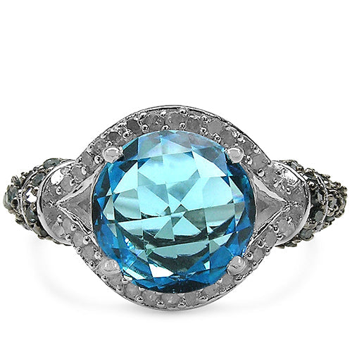 4.96 Carat Genuine Blue Topaz, Blue Diamond &amp; White Diamond .925 Sterling Silver Ring by Bids.com