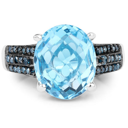 5.51 Carat Genuine Baby Swiss Blue Topaz and Blue Diamond .925 Sterling Silver Ring by Bids.com