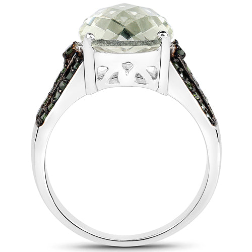 4.41 Carat Genuine Green Amethyst and Green Diamond .925 Sterling Silver Ring by Bids.com