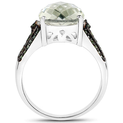 4.41 Carat Genuine Green Amethyst and Green Diamond .925 Sterling Silver Ring by Bids.com