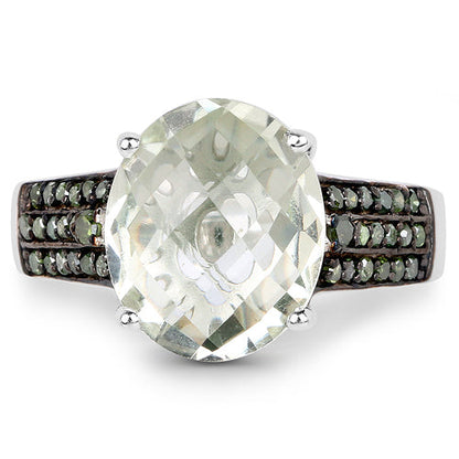 4.41 Carat Genuine Green Amethyst and Green Diamond .925 Sterling Silver Ring by Bids.com