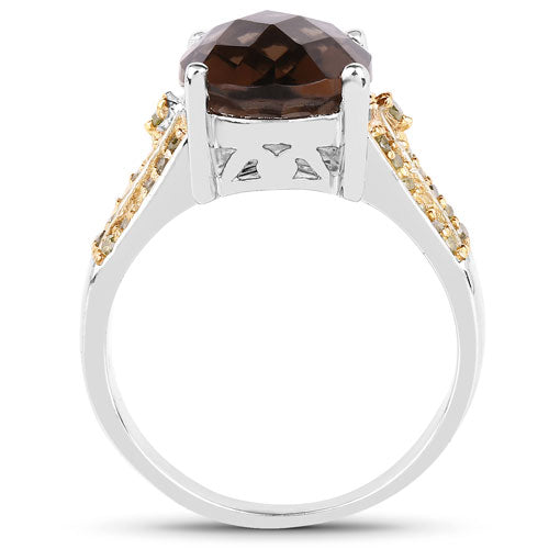 4.87 Carat Genuine Smoky Quartz and Yellow Diamond .925 Sterling Silver Ring by Bids.com