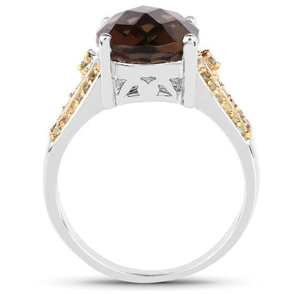 4.87 Carat Genuine Smoky Quartz and Yellow Diamond .925 Sterling Silver Ring by Bids.com
