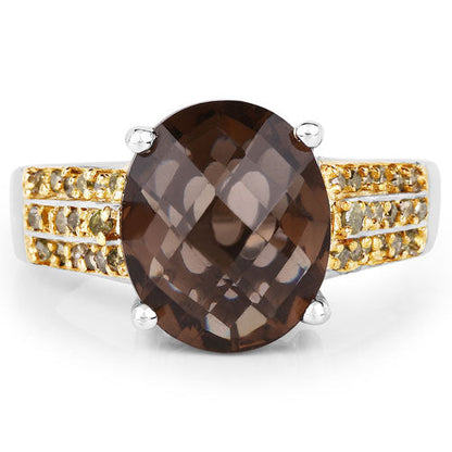 4.87 Carat Genuine Smoky Quartz and Yellow Diamond .925 Sterling Silver Ring by Bids.com