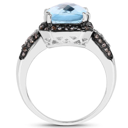4.33 Carat Genuine Swiss Blue Topaz, Champagne Diamond &amp; White Diamond .925 Sterling Silver Ring by Bids.com