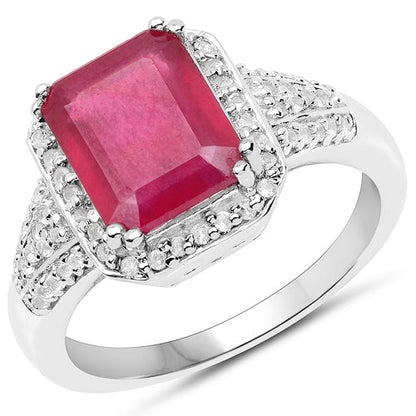 4.55 Carat Glass Filled Ruby and White Topaz .925 Sterling Silver Ring by Bids.com
