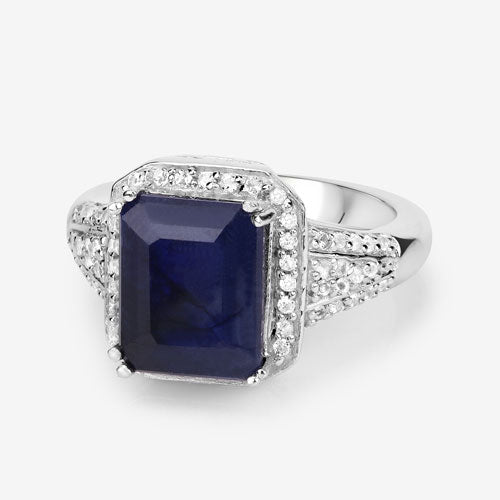 4.80 Carat Glass Filled Sapphire and White Topaz .925 Sterling Silver Ring by Bids.com