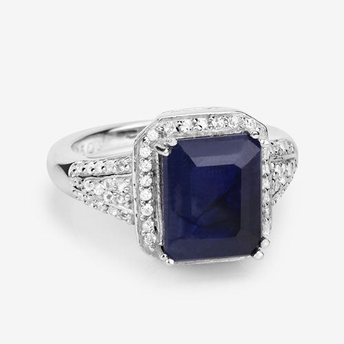 4.80 Carat Glass Filled Sapphire and White Topaz .925 Sterling Silver Ring by Bids.com