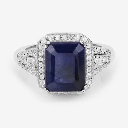 4.80 Carat Glass Filled Sapphire and White Topaz .925 Sterling Silver Ring by Bids.com
