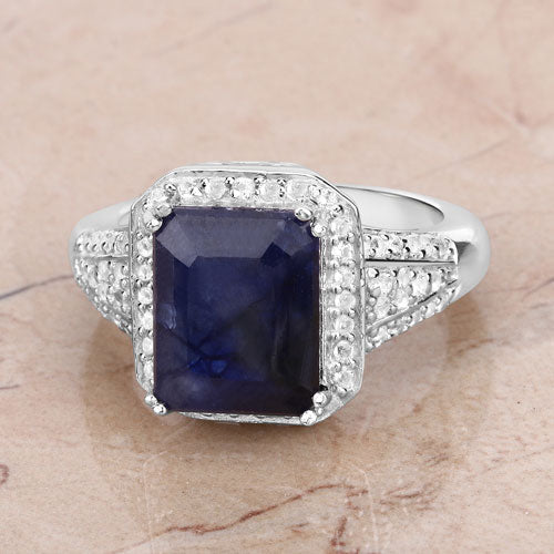 4.80 Carat Glass Filled Sapphire and White Topaz .925 Sterling Silver Ring by Bids.com