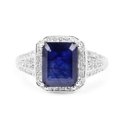 4.80 Carat Glass Filled Sapphire and White Topaz .925 Sterling Silver Ring by Bids.com