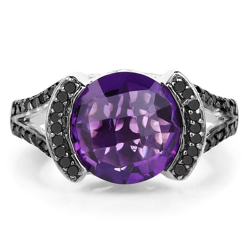 3.24 Carat Genuine Amethyst &amp; Black Diamond .925 Sterling Silver Ring by Bids.com