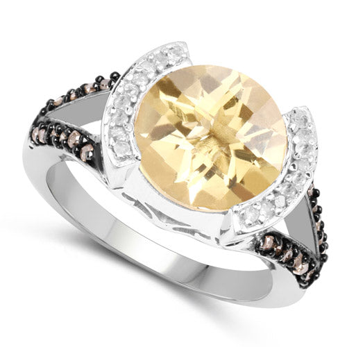 3.64 Carat Genuine Citrine, Champagne Diamond and White Diamond .925 Sterling Silver Ring by Bids.com