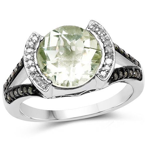 3.59 Carat Genuine Green Amethyst, Green Diamond &amp; White Diamond .925 Sterling Silver Ring by Bids.com