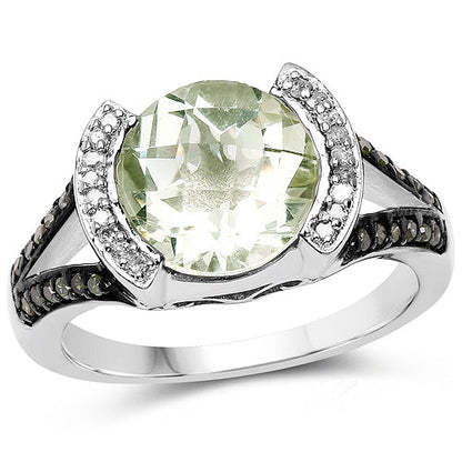 3.59 Carat Genuine Green Amethyst, Green Diamond &amp; White Diamond .925 Sterling Silver Ring by Bids.com