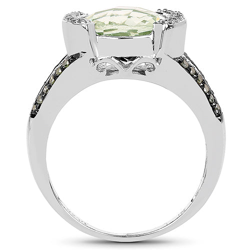 3.59 Carat Genuine Green Amethyst, Green Diamond &amp; White Diamond .925 Sterling Silver Ring by Bids.com