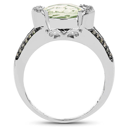 3.59 Carat Genuine Green Amethyst, Green Diamond &amp; White Diamond .925 Sterling Silver Ring by Bids.com