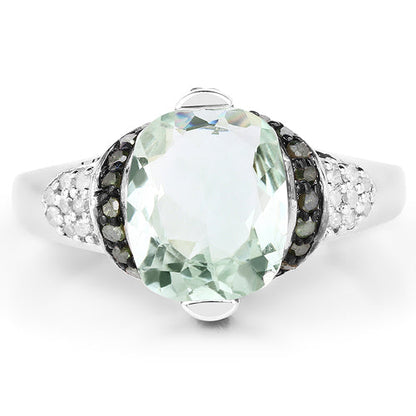 2.92 Carat Genuine Green Amethyst, Green Diamond &amp; White Diamond .925 Sterling Silver Ring by Bids.com