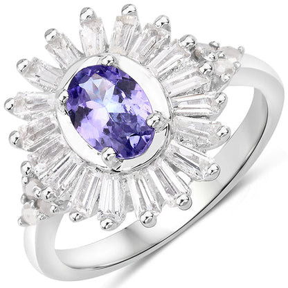 2.01 Carat Genuine Tanzanite and White Topaz .925 Sterling Silver Ring by Bids.com