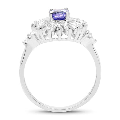 2.01 Carat Genuine Tanzanite and White Topaz .925 Sterling Silver Ring by Bids.com