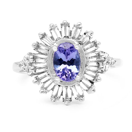 2.01 Carat Genuine Tanzanite and White Topaz .925 Sterling Silver Ring by Bids.com