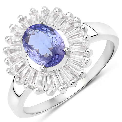 2.47 Carat Genuine Tanzanite and White Topaz .925 Sterling Silver Ring by Bids.com