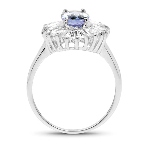 2.47 Carat Genuine Tanzanite and White Topaz .925 Sterling Silver Ring by Bids.com
