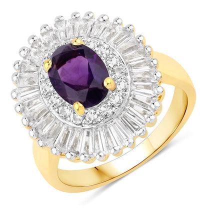 3.20 Carat Genuine Amethyst and White Topaz .925 Sterling Silver Ring by Bids.com