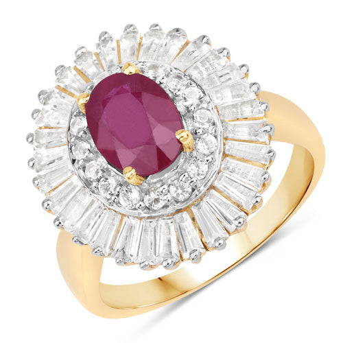 3.75 Carat Genuine Ruby and White Topaz .925 Sterling Silver Ring by Bids.com