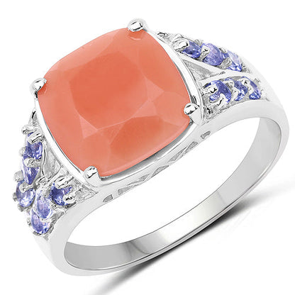 3.97 Carat Genuine Peach Moonstone and Tanzanite .925 Sterling Silver Ring by Bids.com