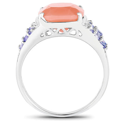 3.97 Carat Genuine Peach Moonstone and Tanzanite .925 Sterling Silver Ring by Bids.com
